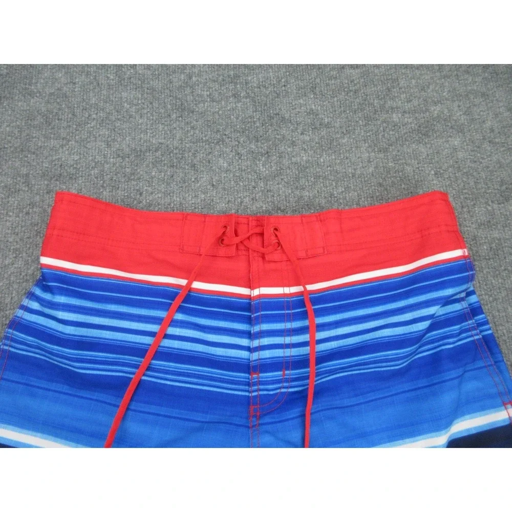 Speedo Mens Swim Trunks Regular Blue Red Striped Mesh Liner L